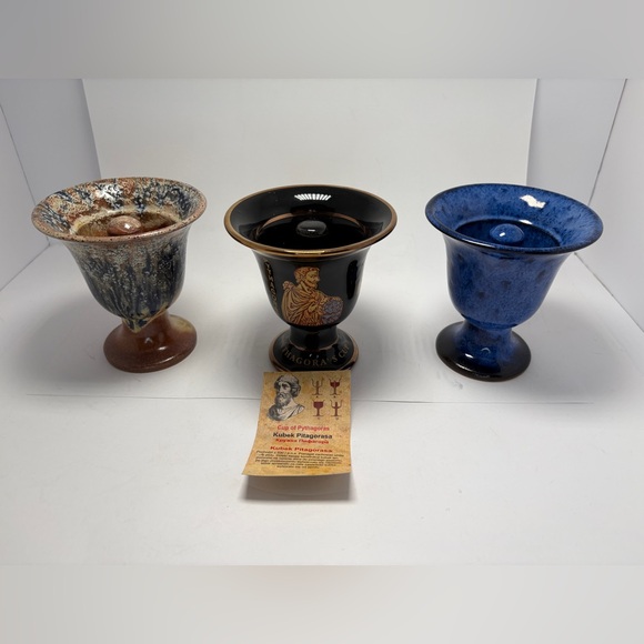 Pythagoras Cup Of Justice Greedy Cup Pythagorean Lot Of 3 EUC Unique Greece